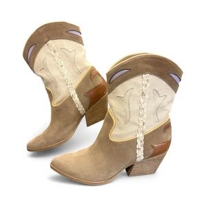 Western Suede Snakeskin Detail Cowboy Boots – Size 7.5 Eclectic Festival Style